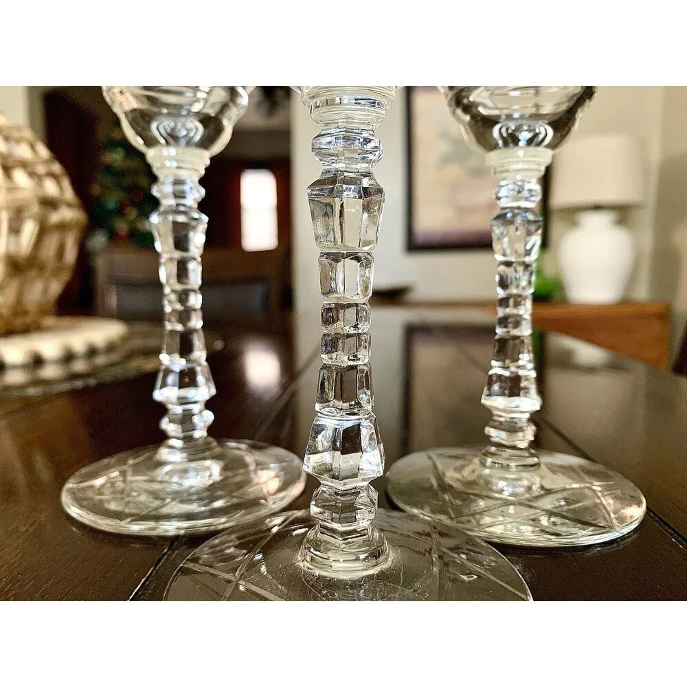 Vtg Libbey Rock Sharpe Artic Rose Crystal Water Goblets Set 5 Grandmillennial